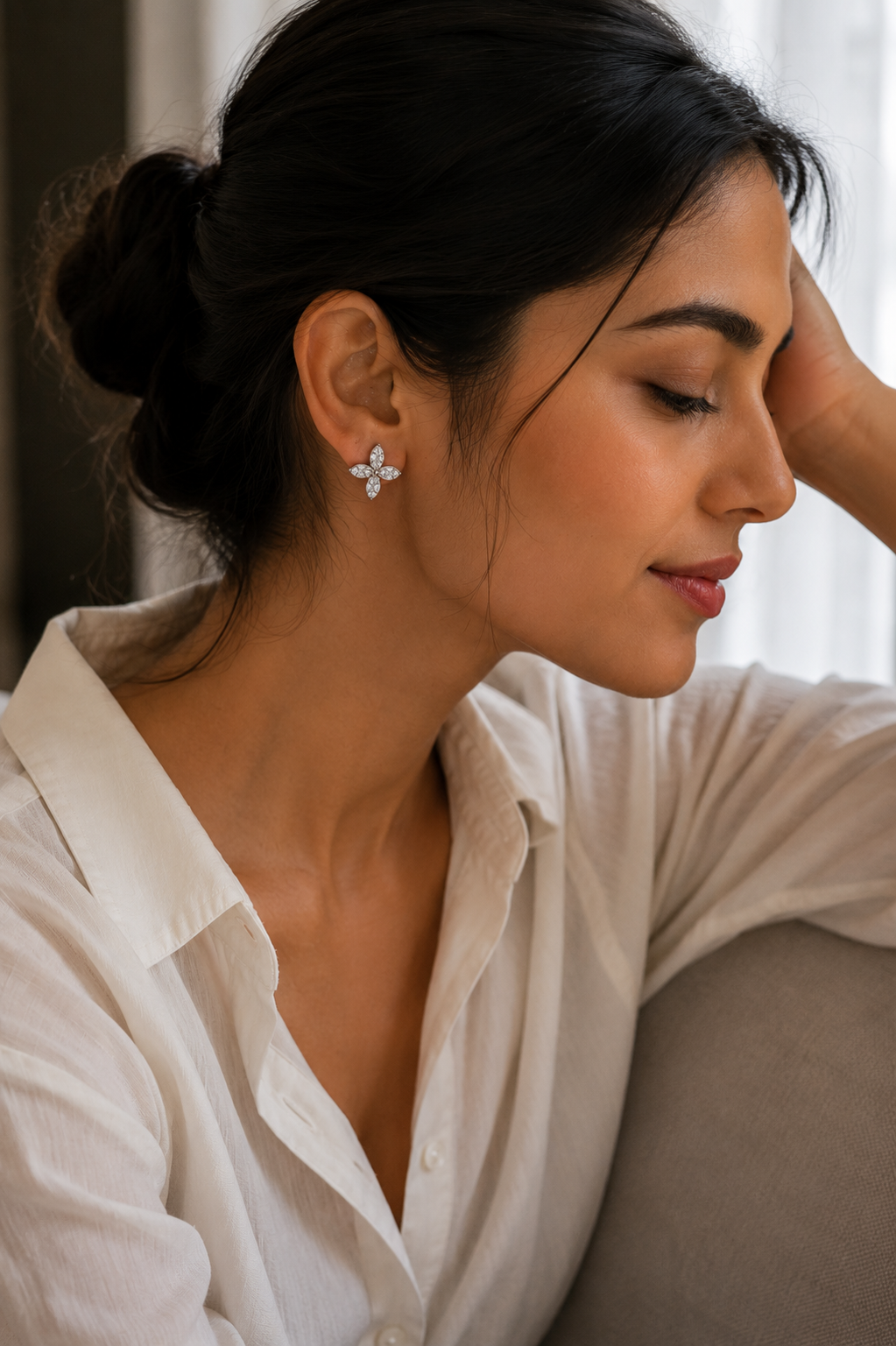 Minimalist Floral Diamond Stud Earrings