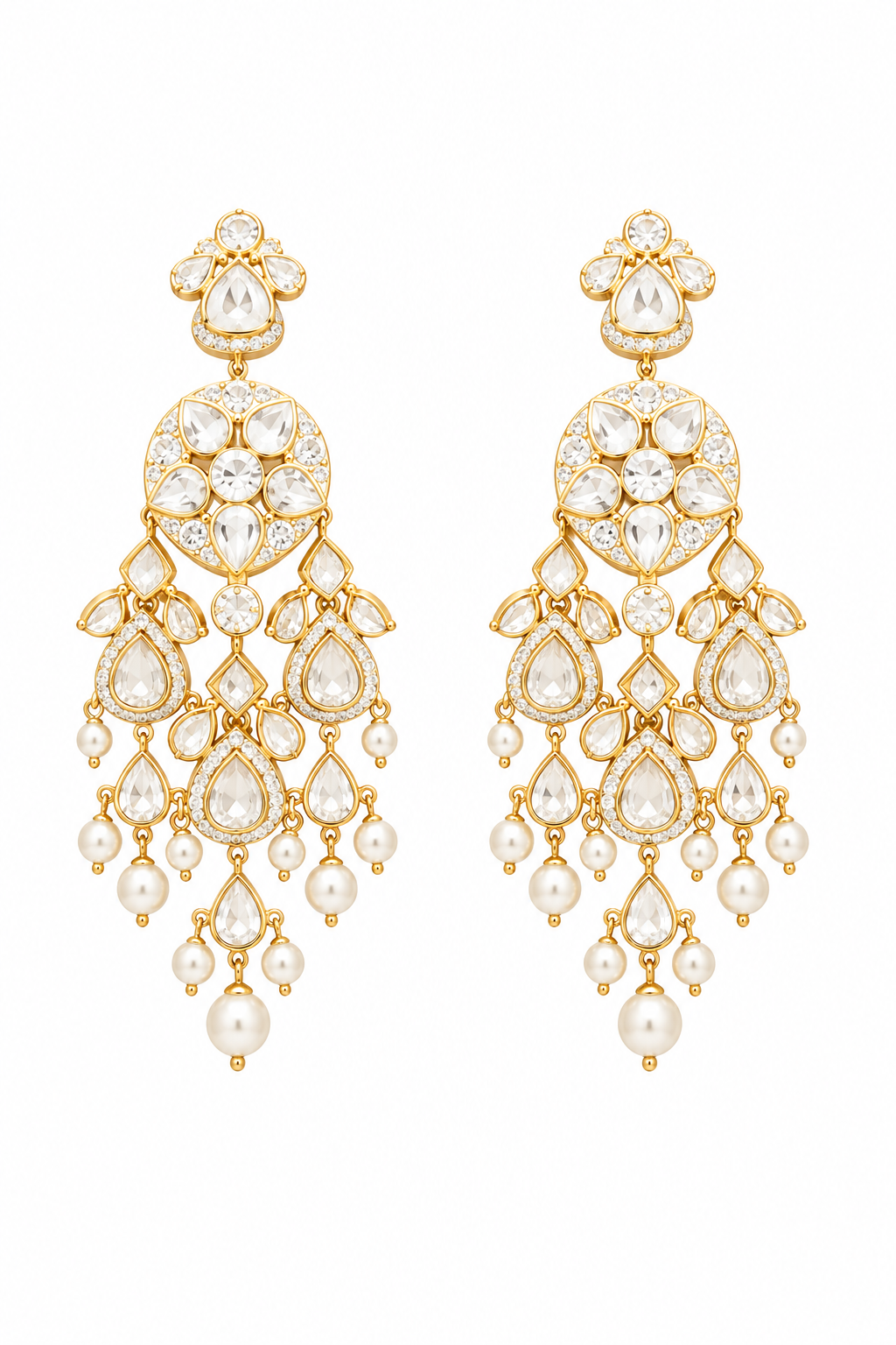 Elegant Pearl-Inspired Gold Necklace Set with Statement Drop Earrings