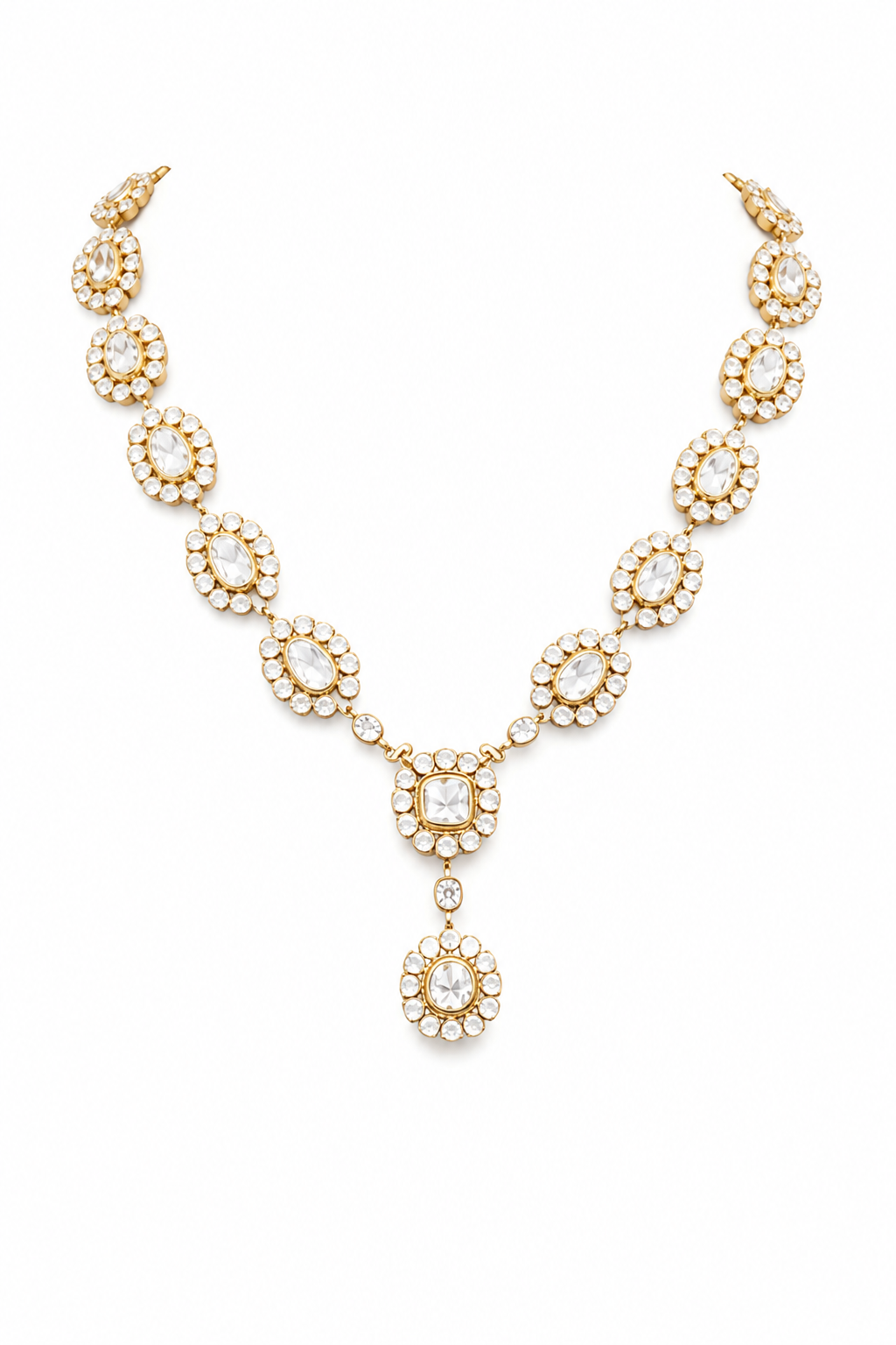 Elegant Pearl-Inspired Gold Necklace Set with Statement Drop Earrings