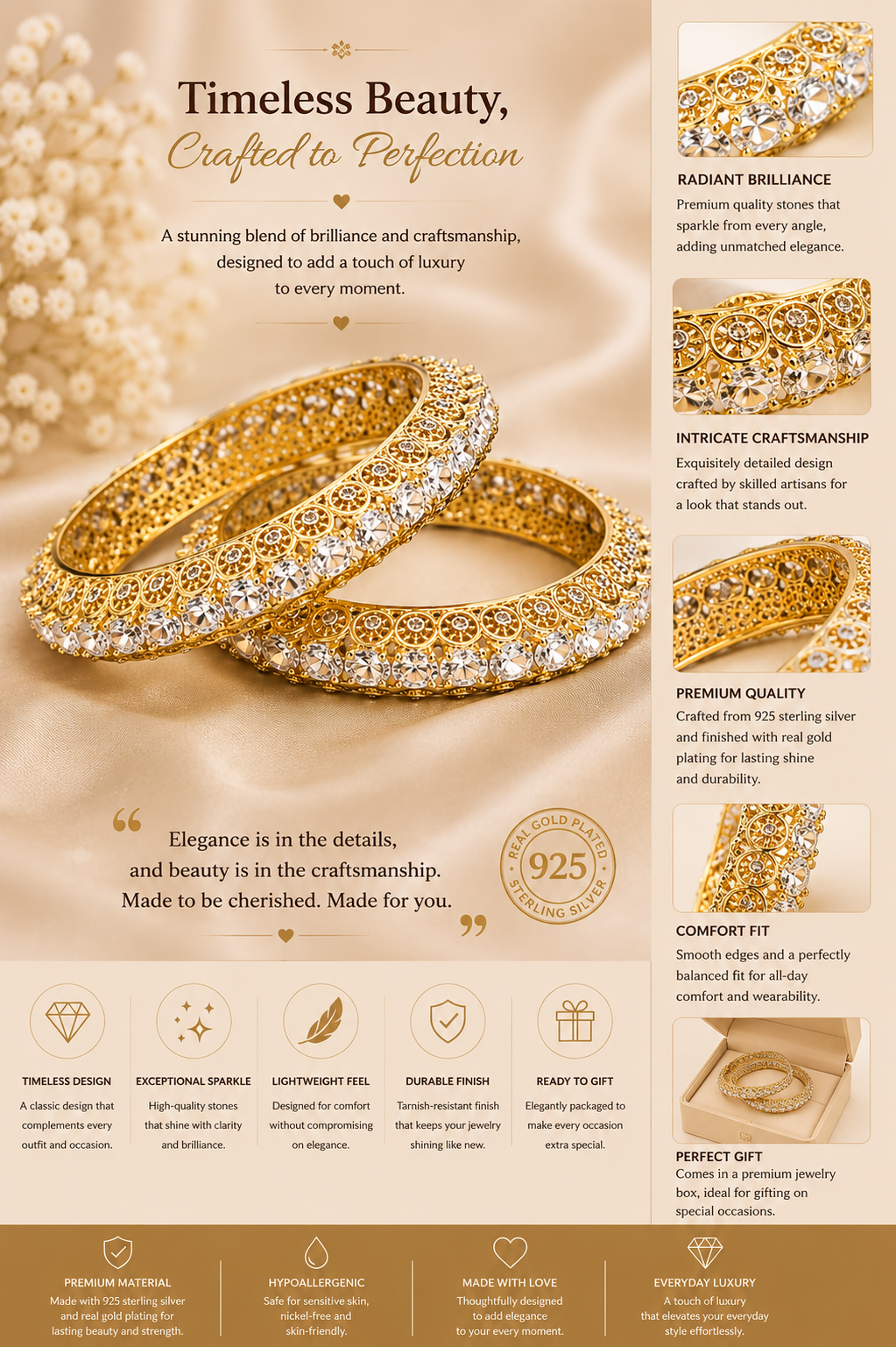 Luxury Diamond Studded Gold Bangles Set