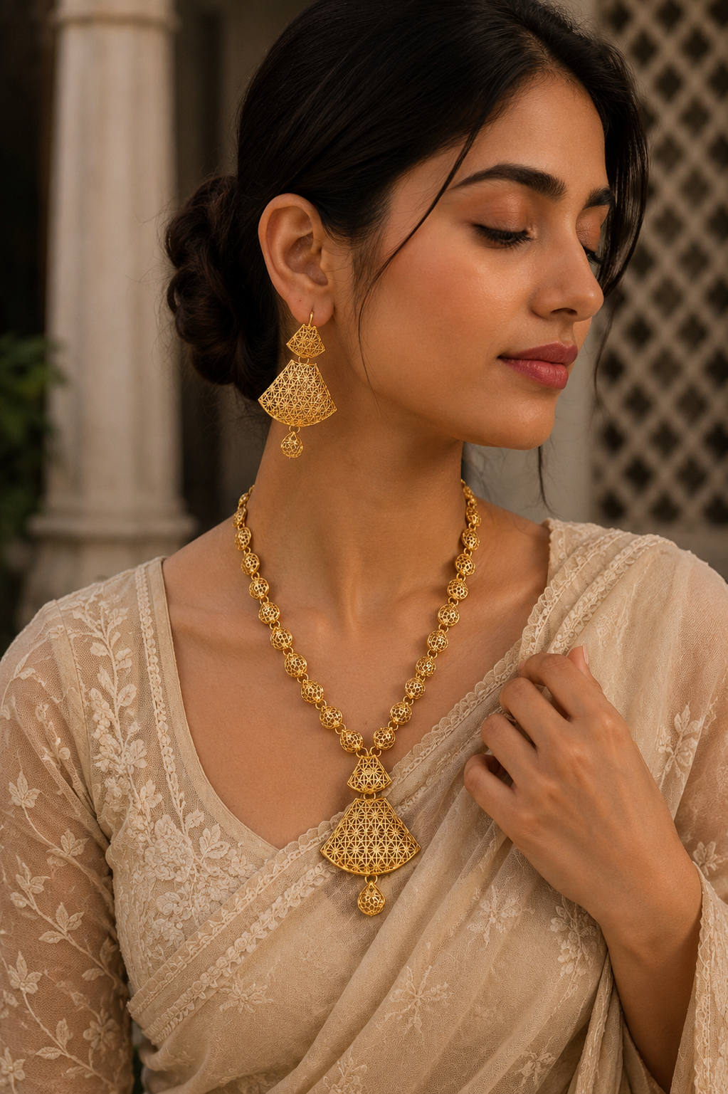 Elegant Filigree Gold Necklace Set
