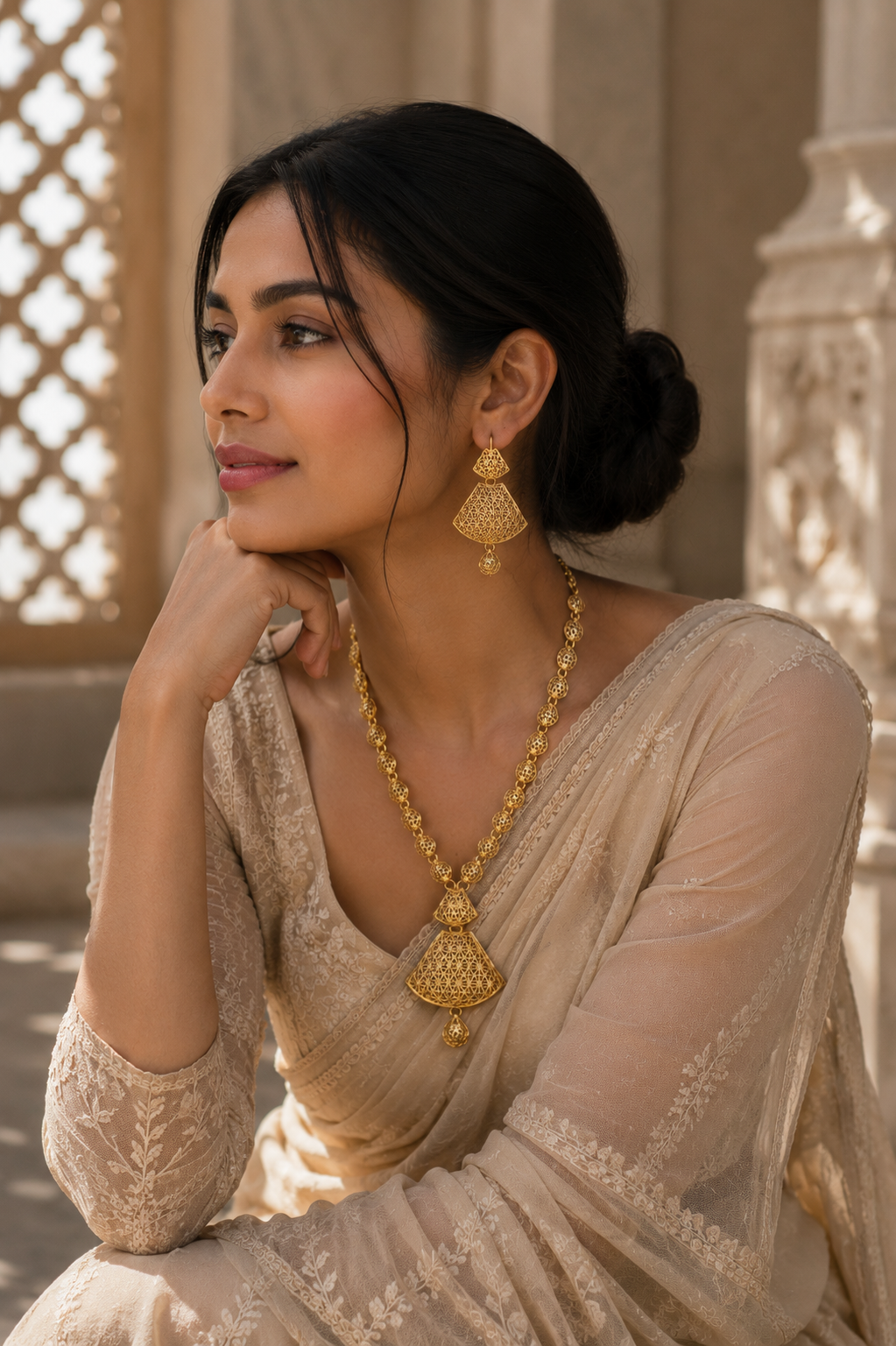 Elegant Filigree Gold Necklace Set