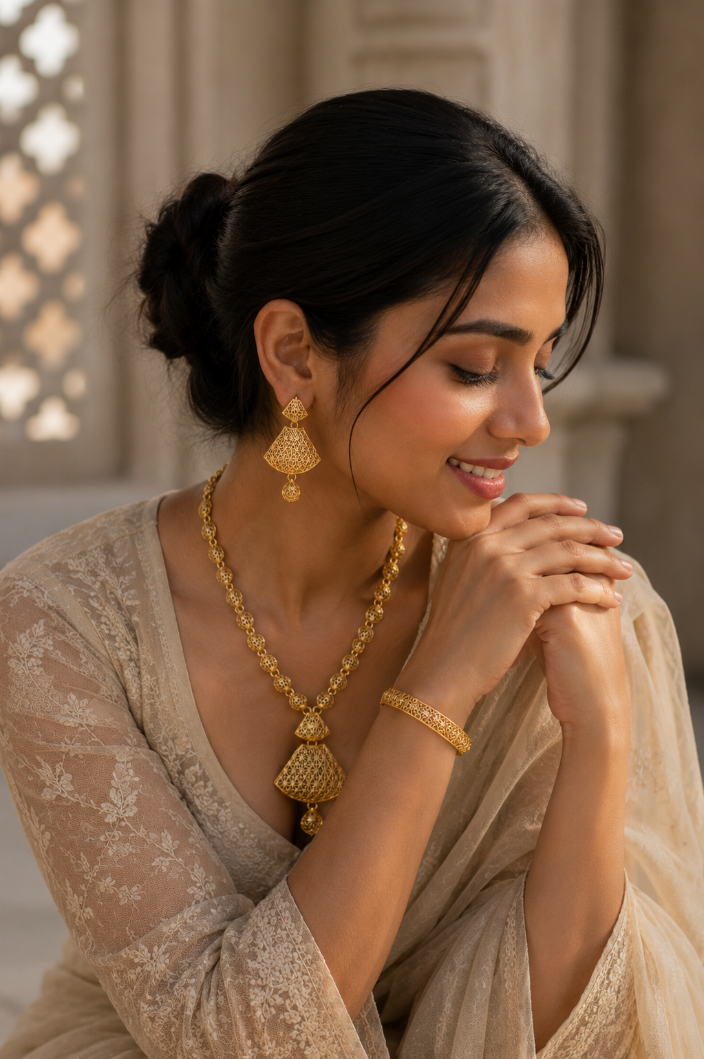 Elegant Filigree Gold Necklace Set