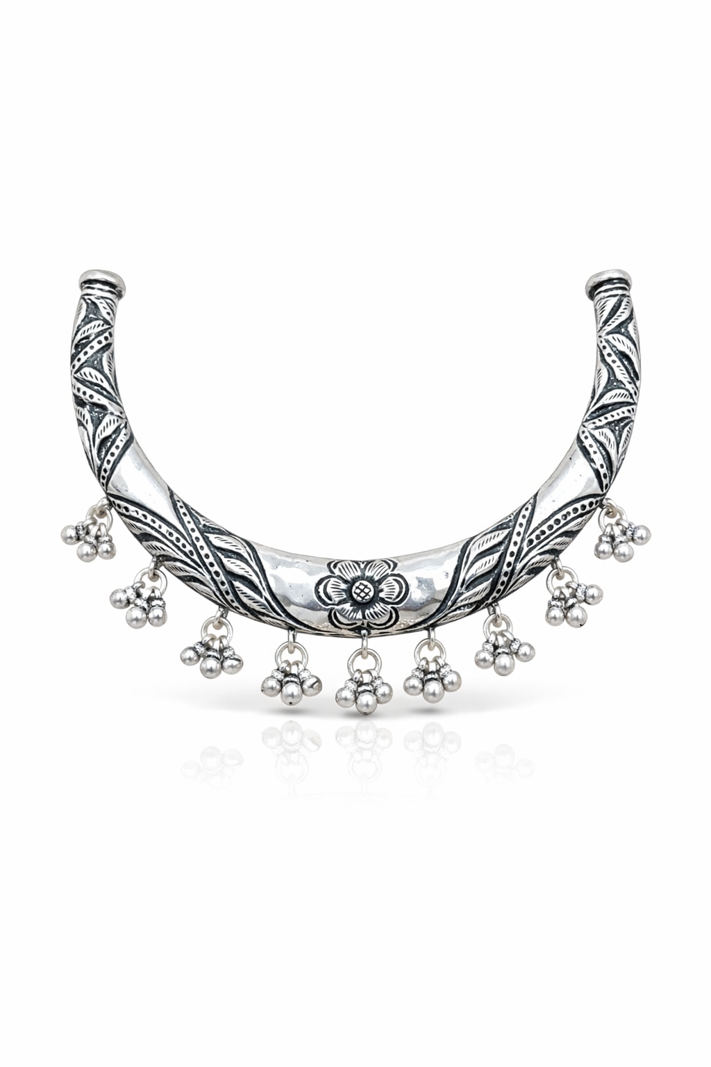 Oxidised Floral Collar Necklace with Ghungroo Drops