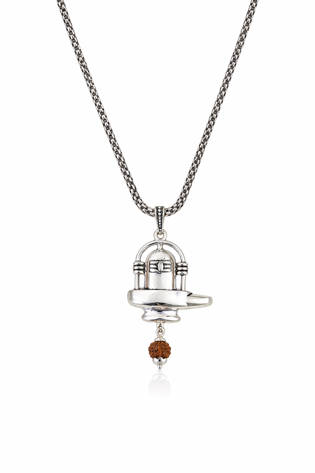 Shiva Lingam Charm Pendant Necklace with Rudraksha Drop