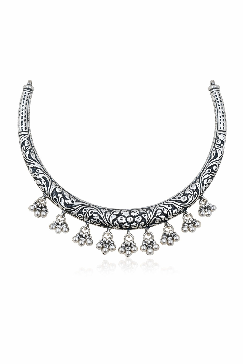 Dual Tone Oxidised Ghungroo Drop Collar Necklace