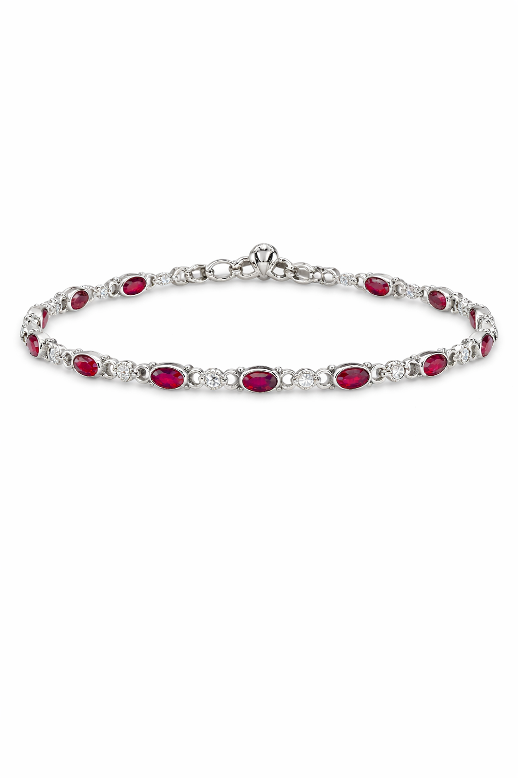 Ruby Stone Tennis Anklet in Silver Finish