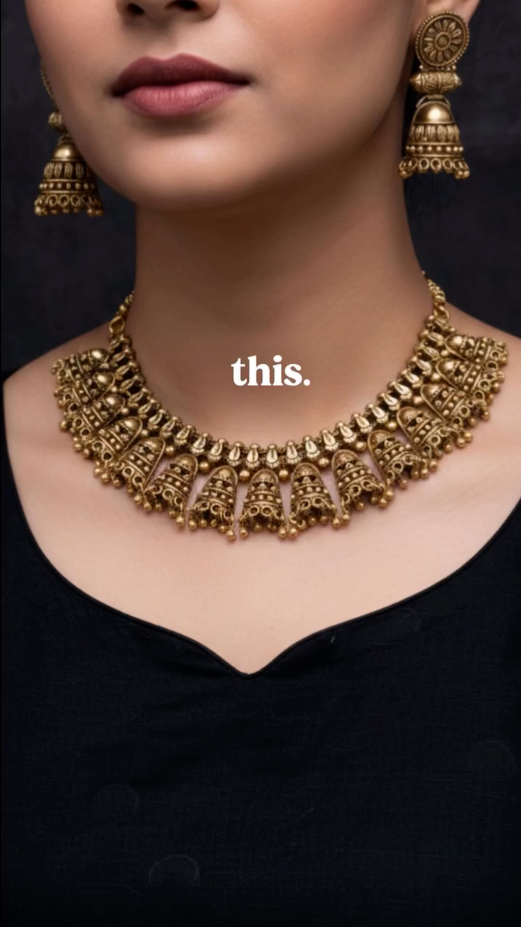 Antique Gold Temple Choker Set with Jhumka Earrings