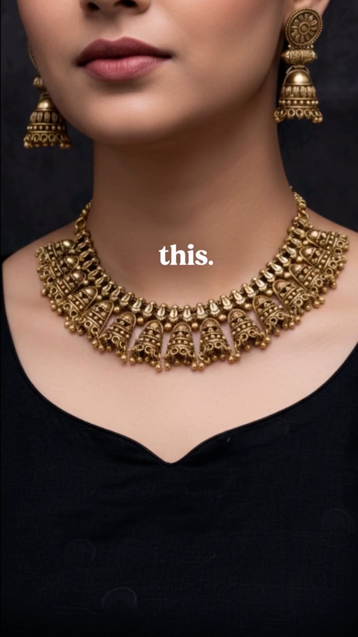 Antique Gold Temple Choker Set with Jhumka Earrings