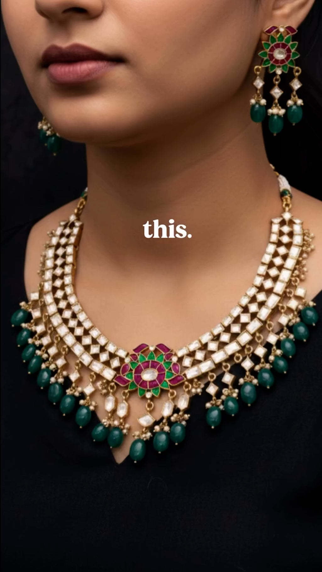 Royal Kundan Polki Necklace Set – Heritage Floral Bridal Jewelry with Emerald Beads