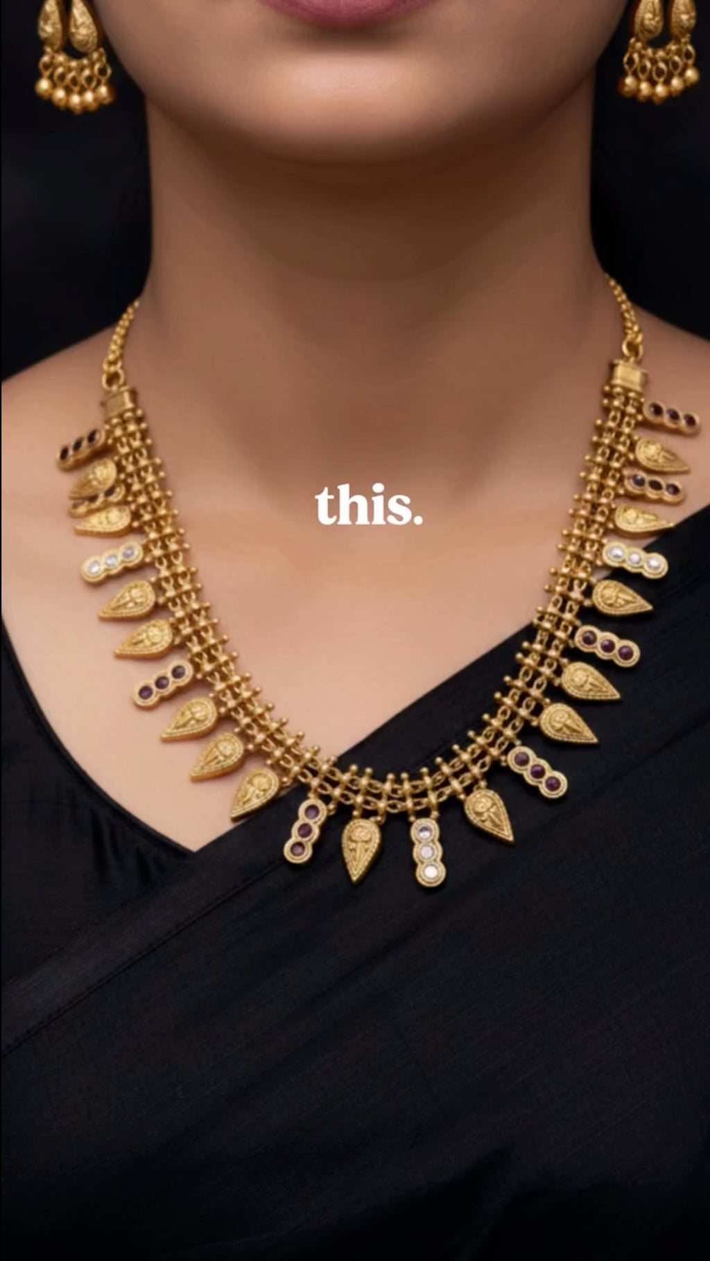 Temple-Inspired Gold-Tone Festive Necklace with Ruby & Polki Accents