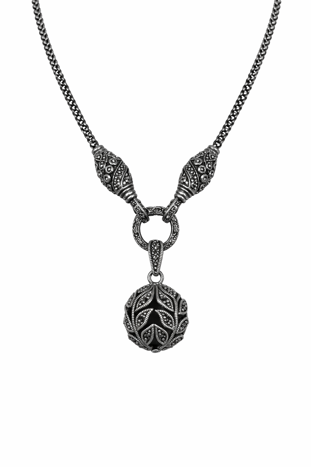 Artisan Hand-Carved Silver Sphere Statement Pendant