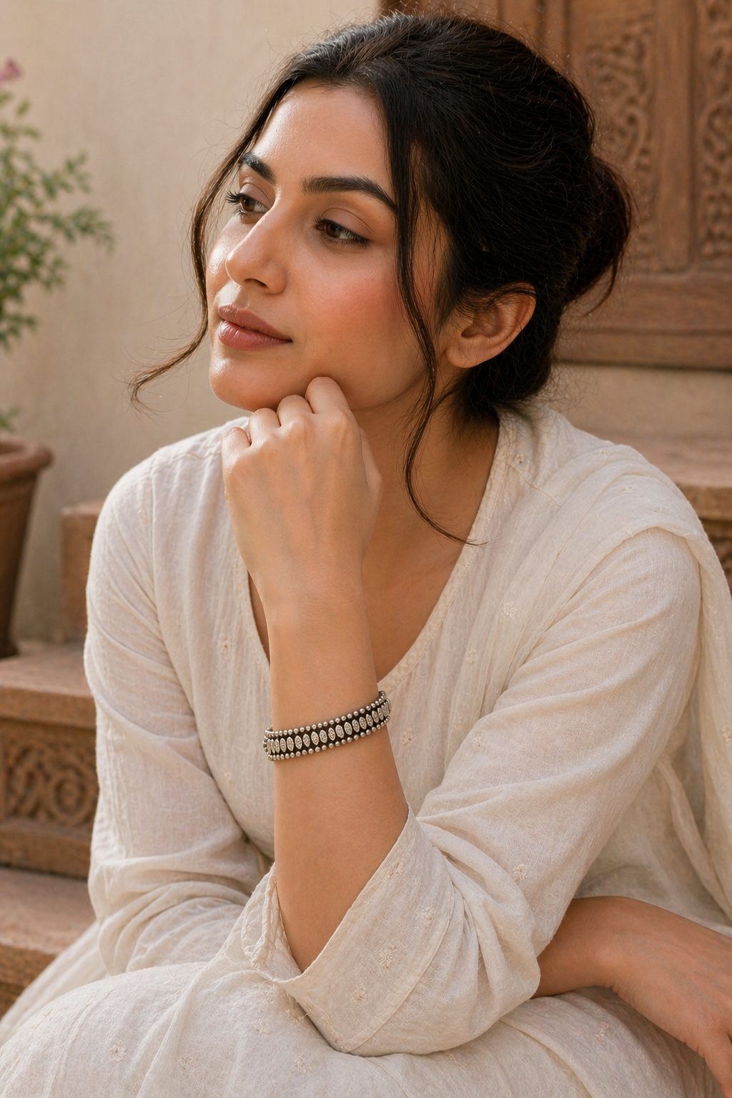 Heritage Geometric Silver Statement Bracelet