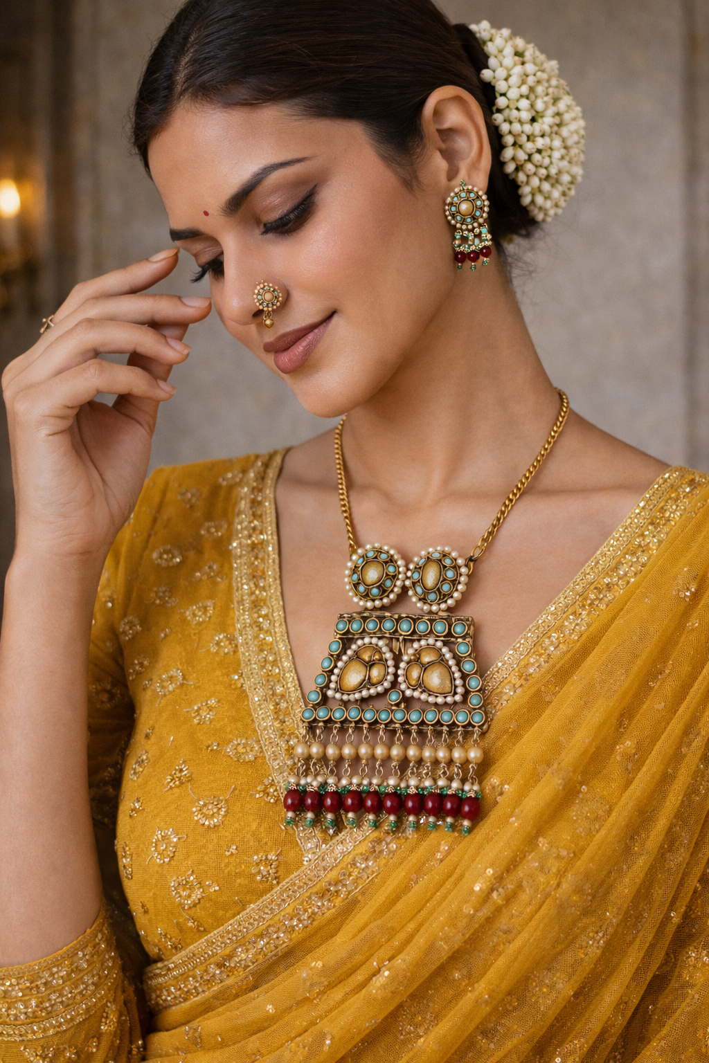 The Mayura Heritage: Handcrafted Gold-Toned Statement Necklace