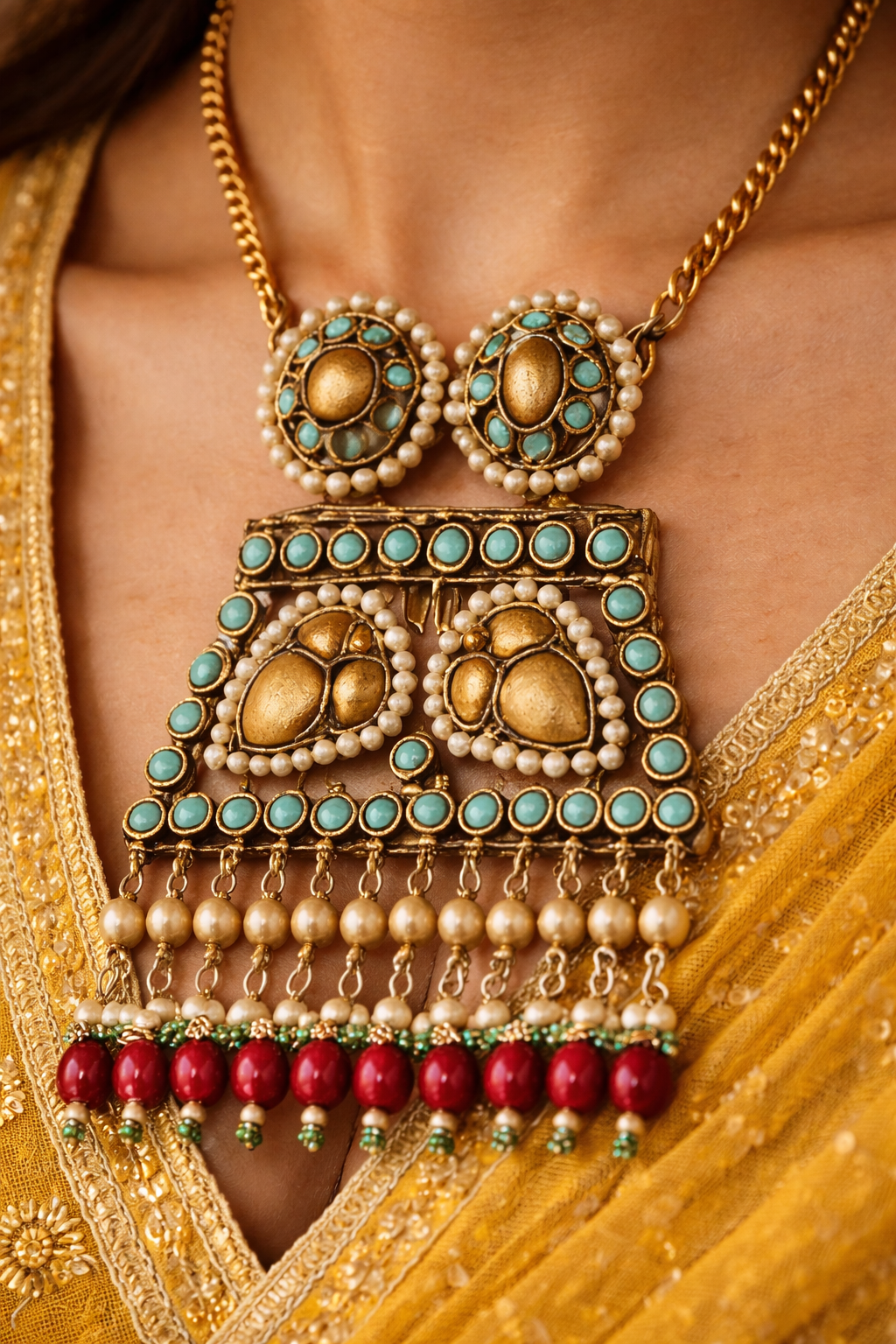 The Mayura Heritage: Handcrafted Gold-Toned Statement Necklace