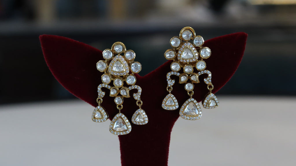 Traditional Kundan Drop Earrings with Geometric Danglers