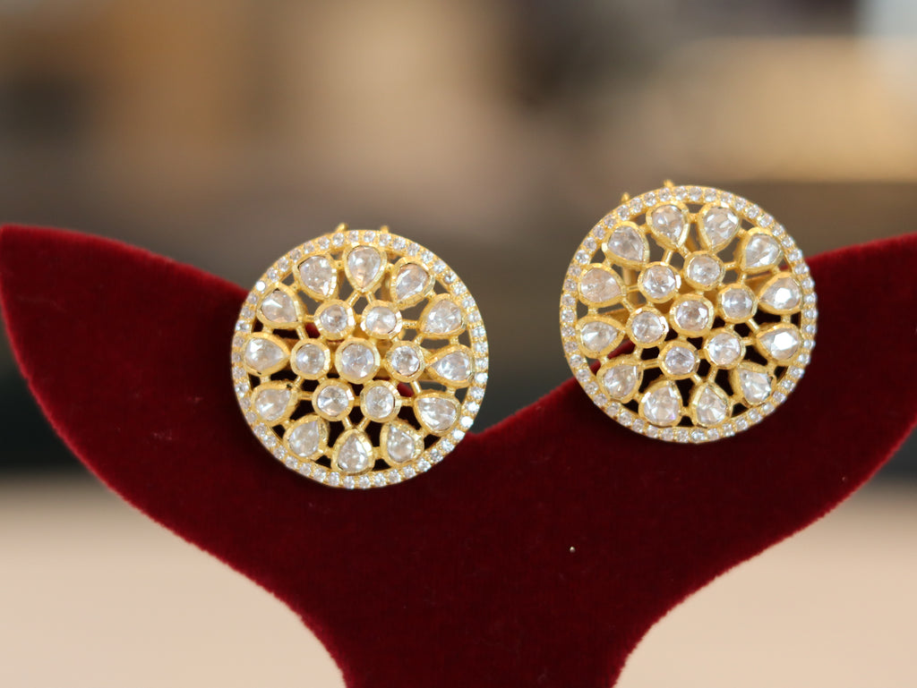 Gold-Tone Floral Kundan Stud Earrings