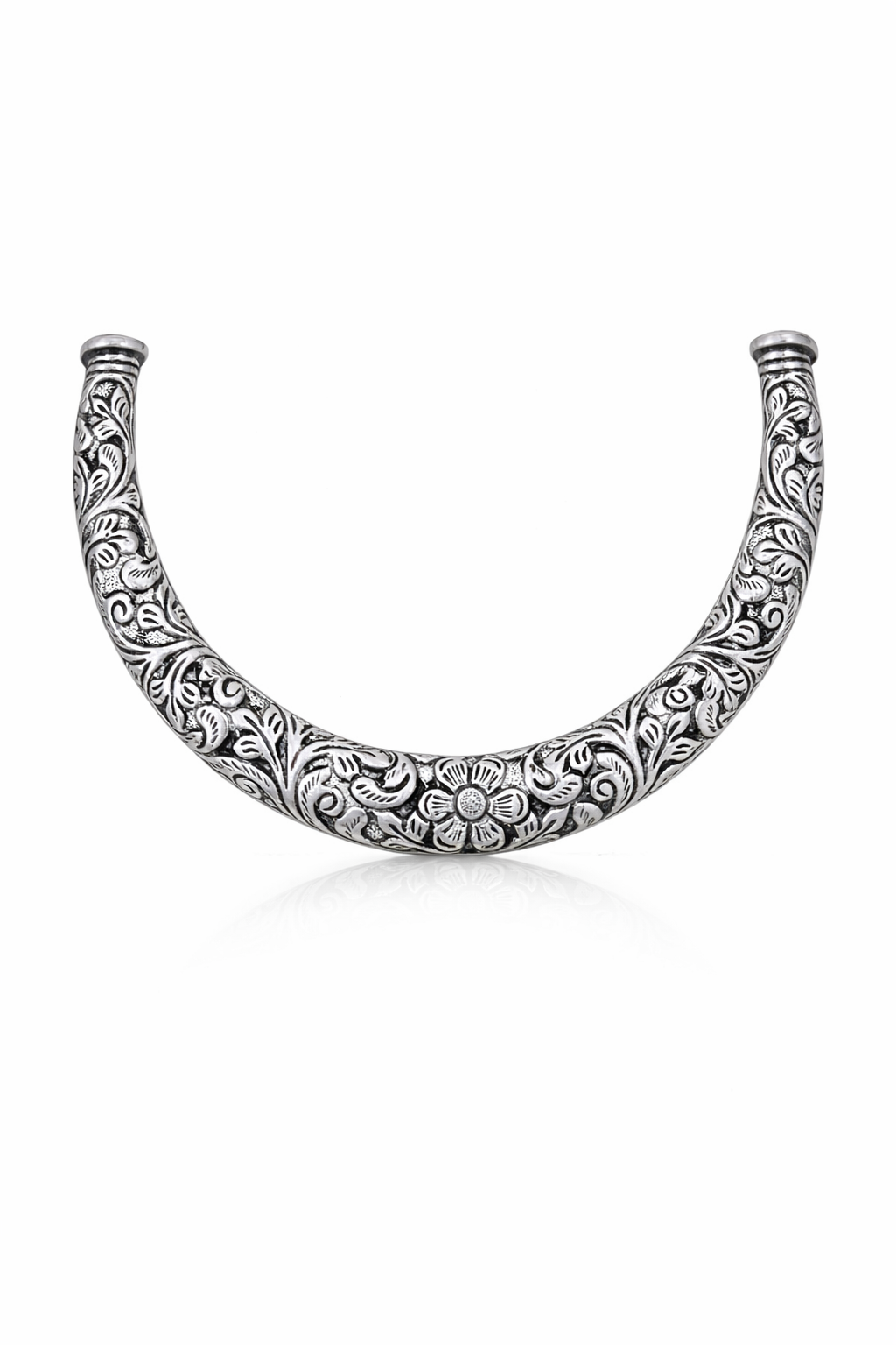 Dual Tone Engraved Oxidised Collar Necklace