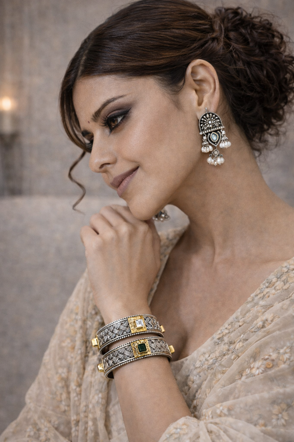 Dual-Tone Textured Statement Kada Set