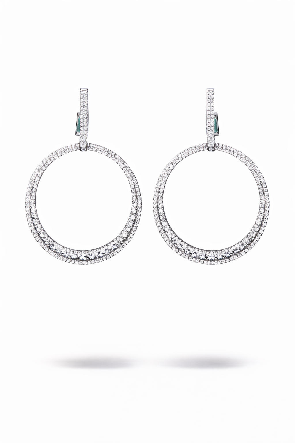 Minimalist Diamond Hoop Drop Earrings in Silver Finish