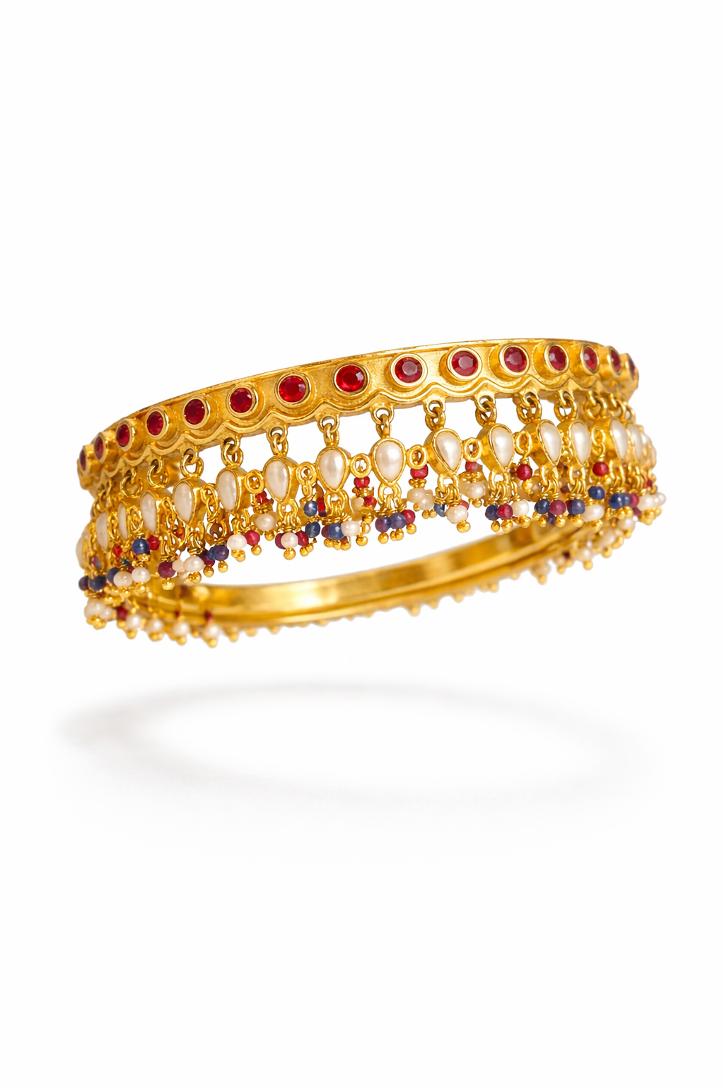 Royal Kundan Pearl Charm Gold Bangle
