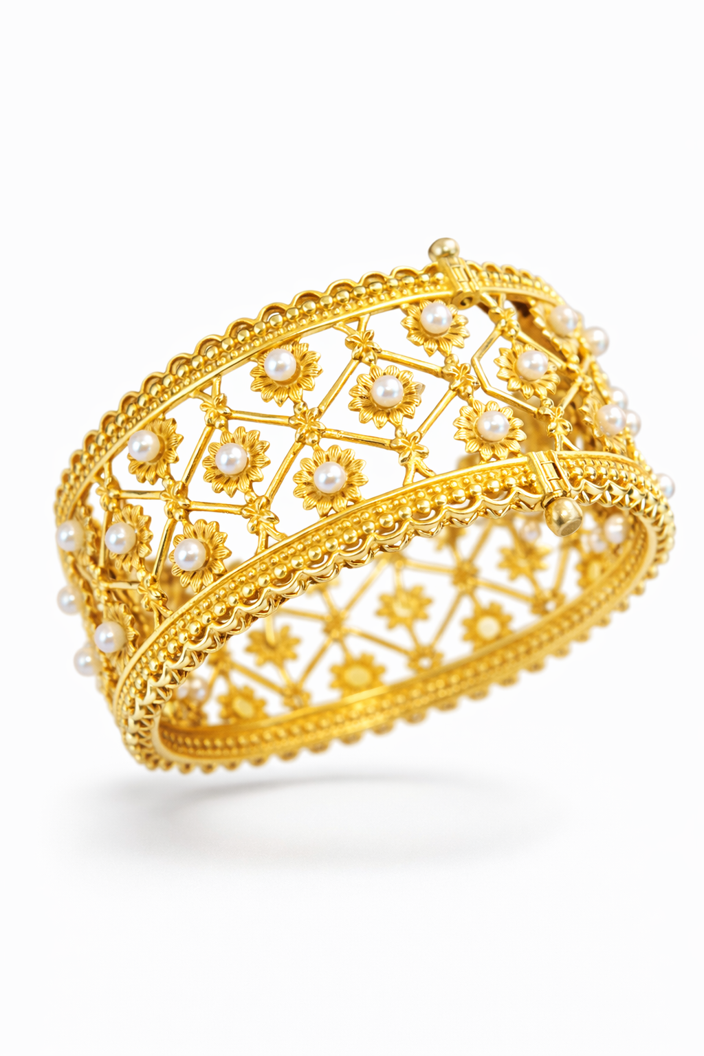 Royal Pearl Floral Gold Cuff Bracelet