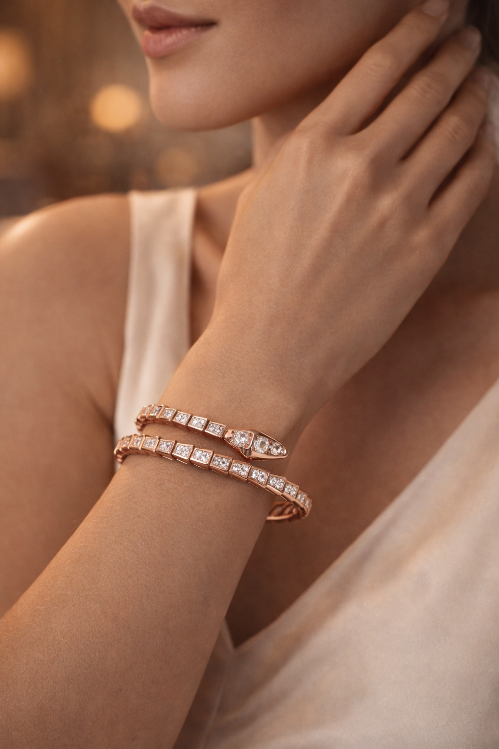 Rose Gold Serpentine Diamond Wrap Bracelet