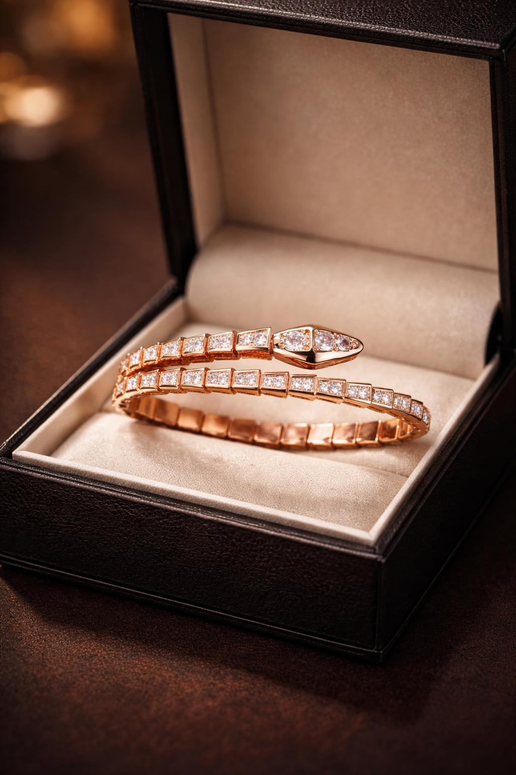 Rose Gold Serpentine Diamond Wrap Bracelet