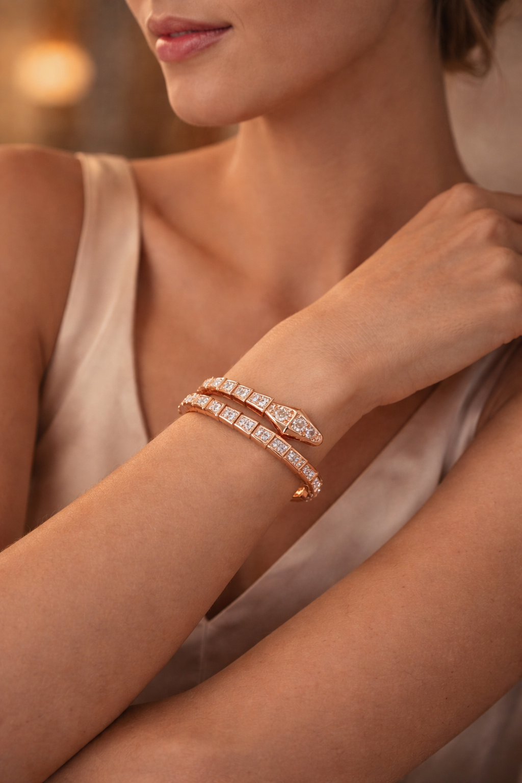 Rose Gold Serpentine Diamond Wrap Bracelet