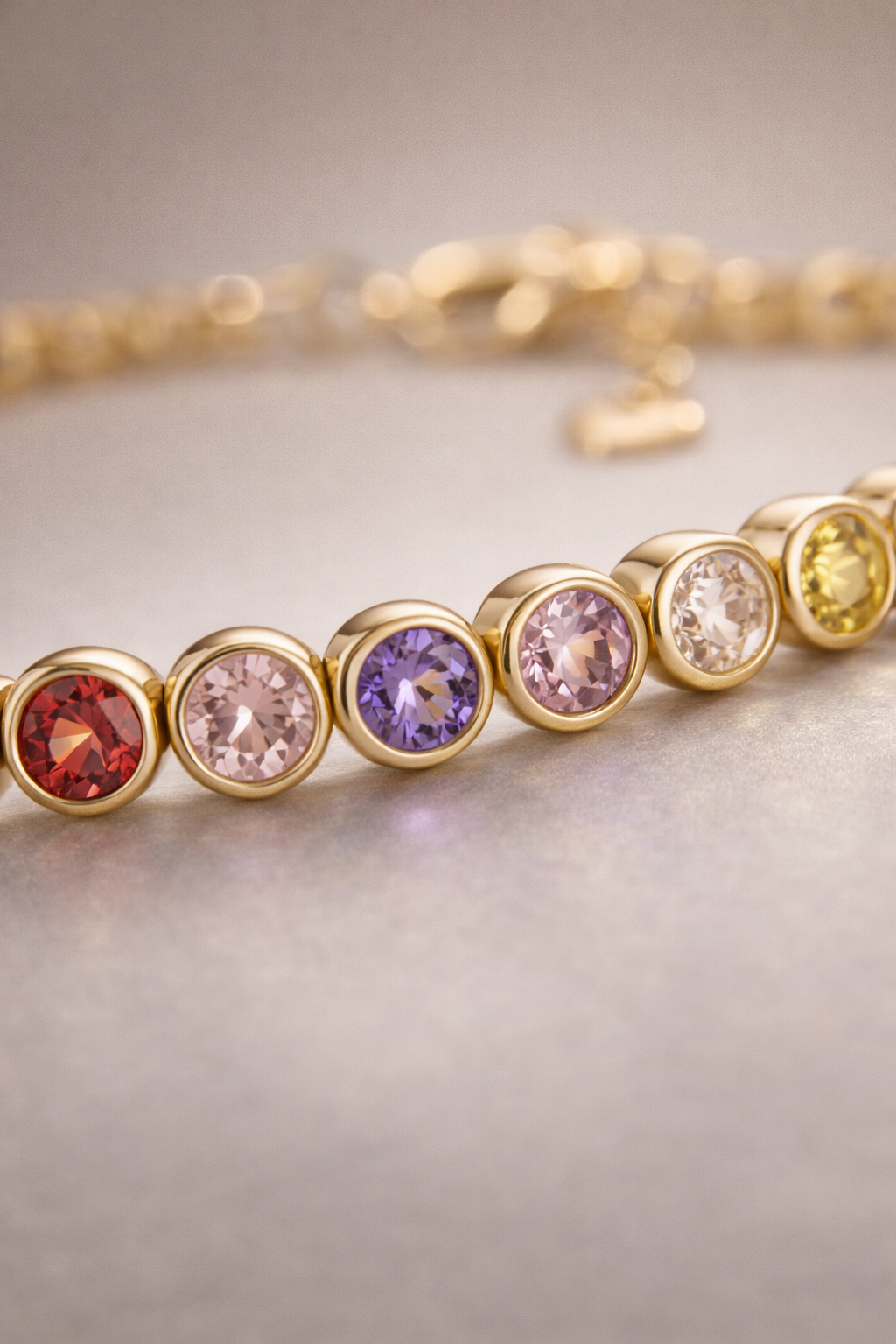 Rainbow Crystal Gold Tennis Bracelet