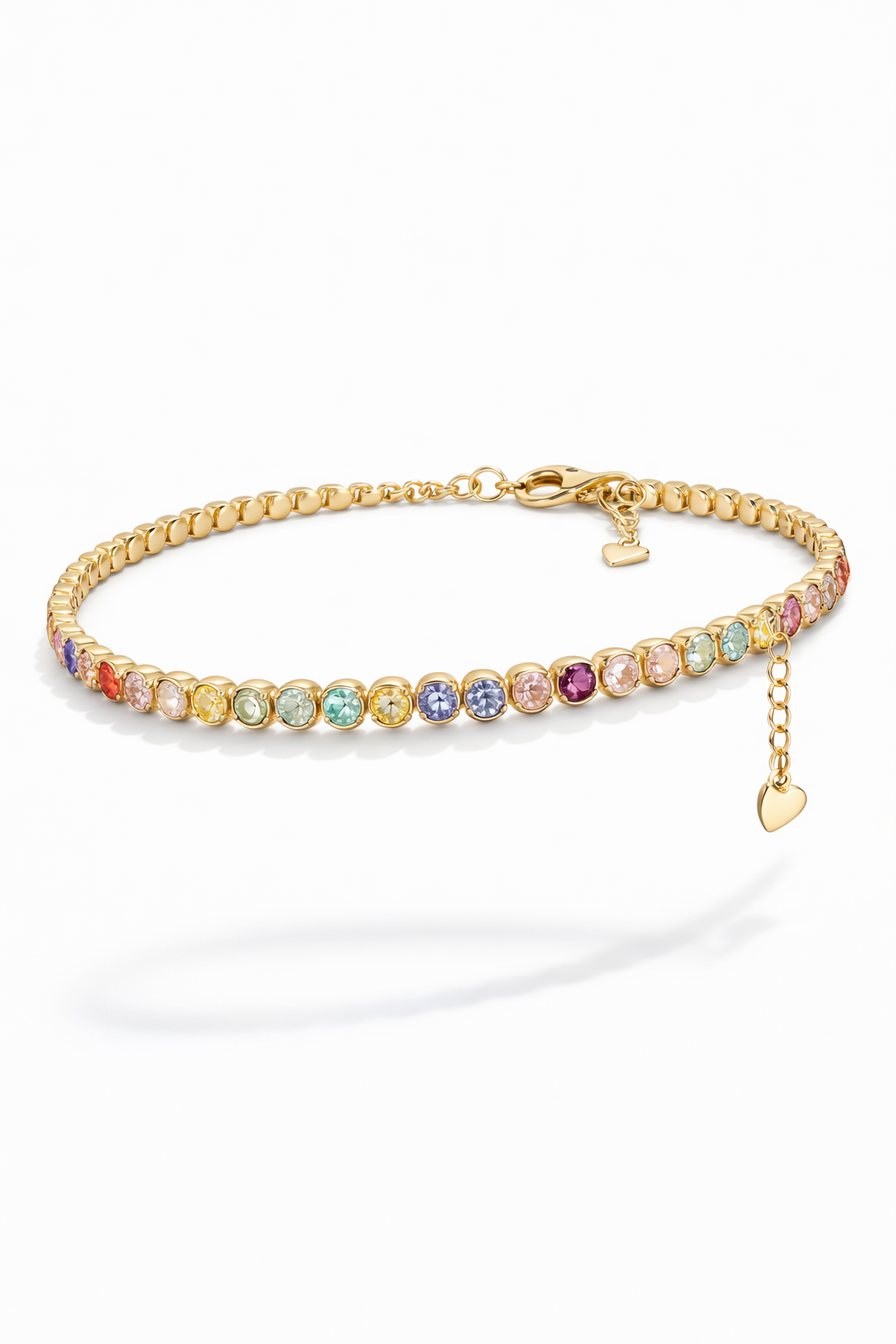 Rainbow Crystal Gold Tennis Bracelet