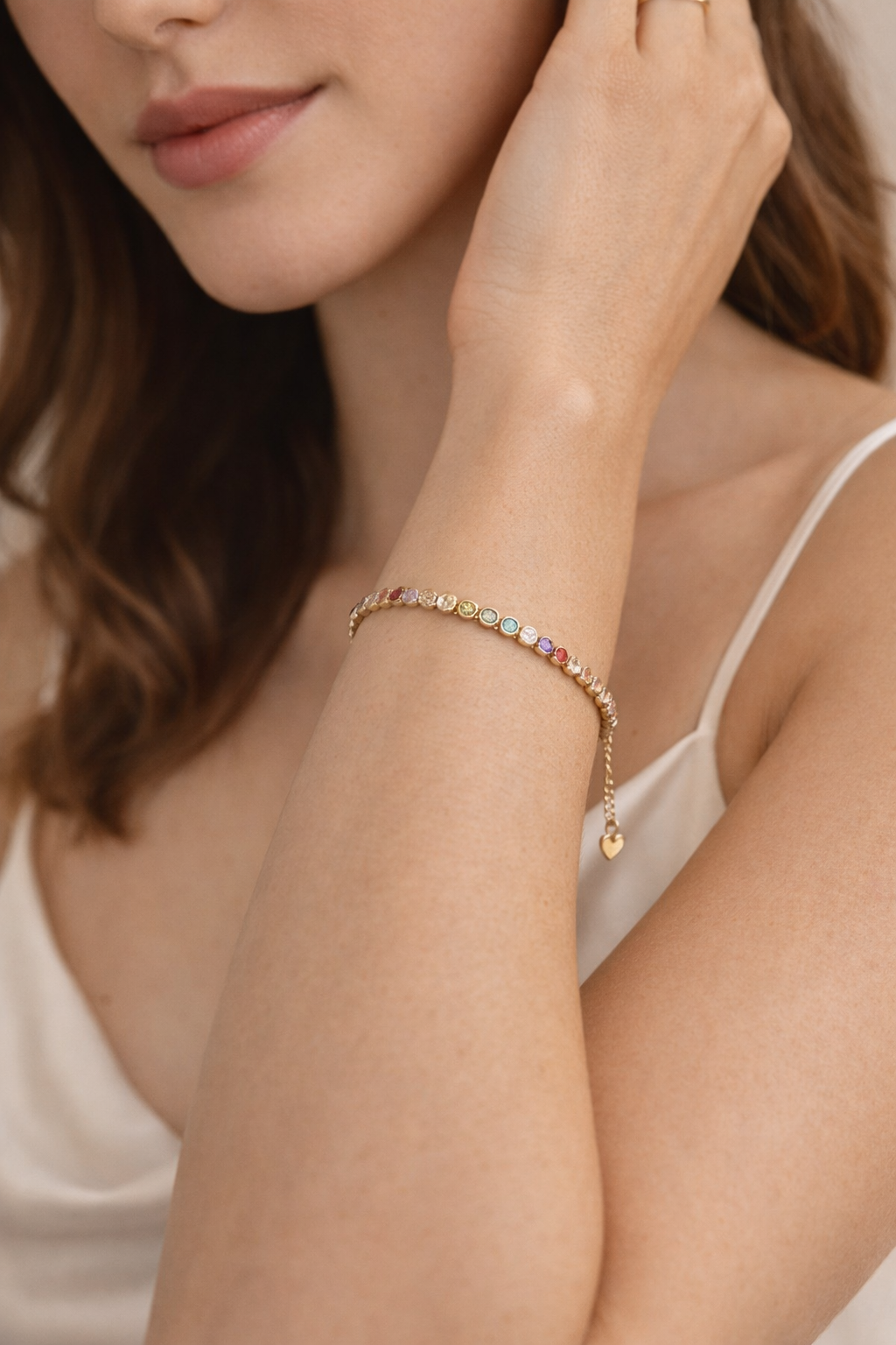 Rainbow Crystal Gold Tennis Bracelet