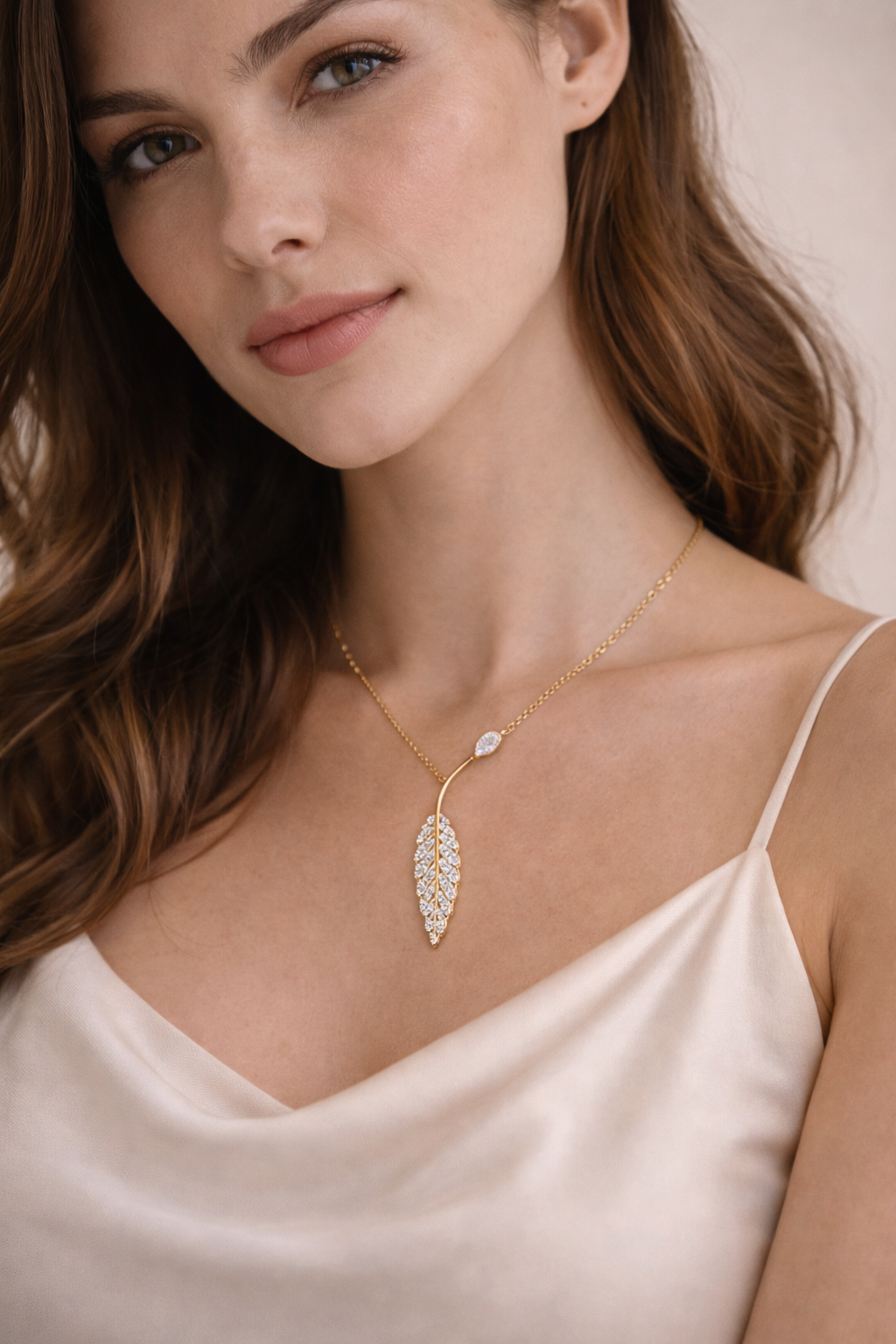 Elegant Diamond Leaf Gold Pendant Necklace