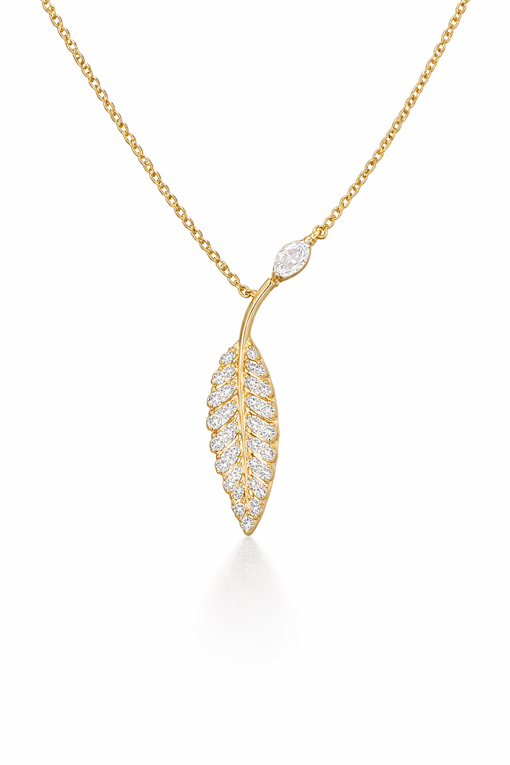 Elegant Diamond Leaf Gold Pendant Necklace