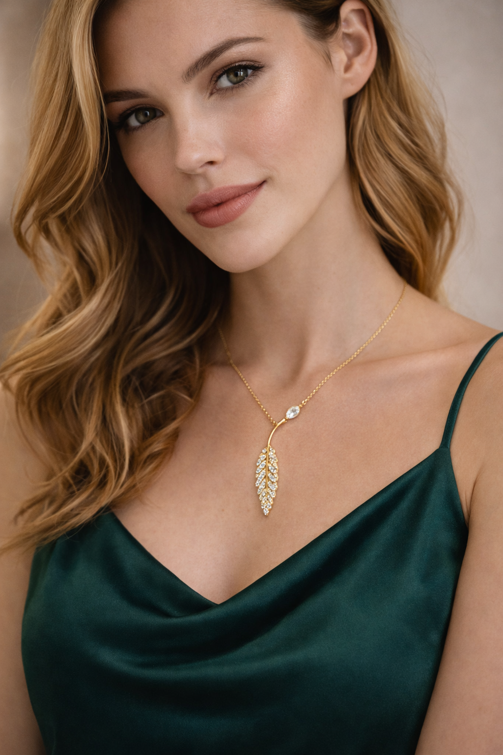 Elegant Diamond Leaf Gold Pendant Necklace