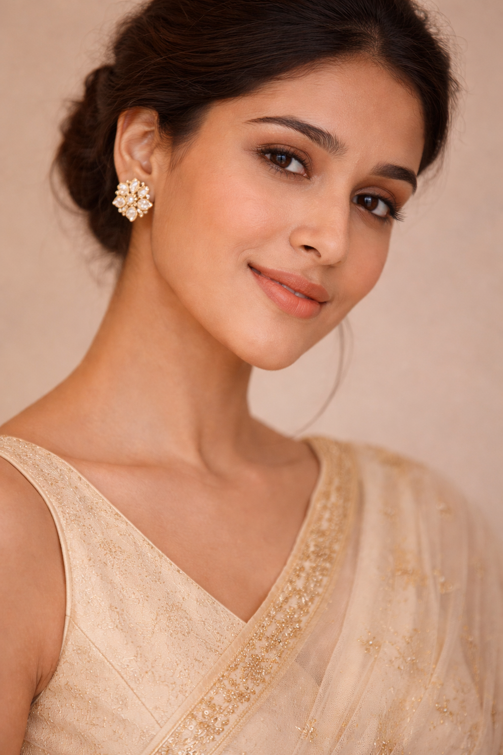Elegant Kundan Floral Stud Earrings