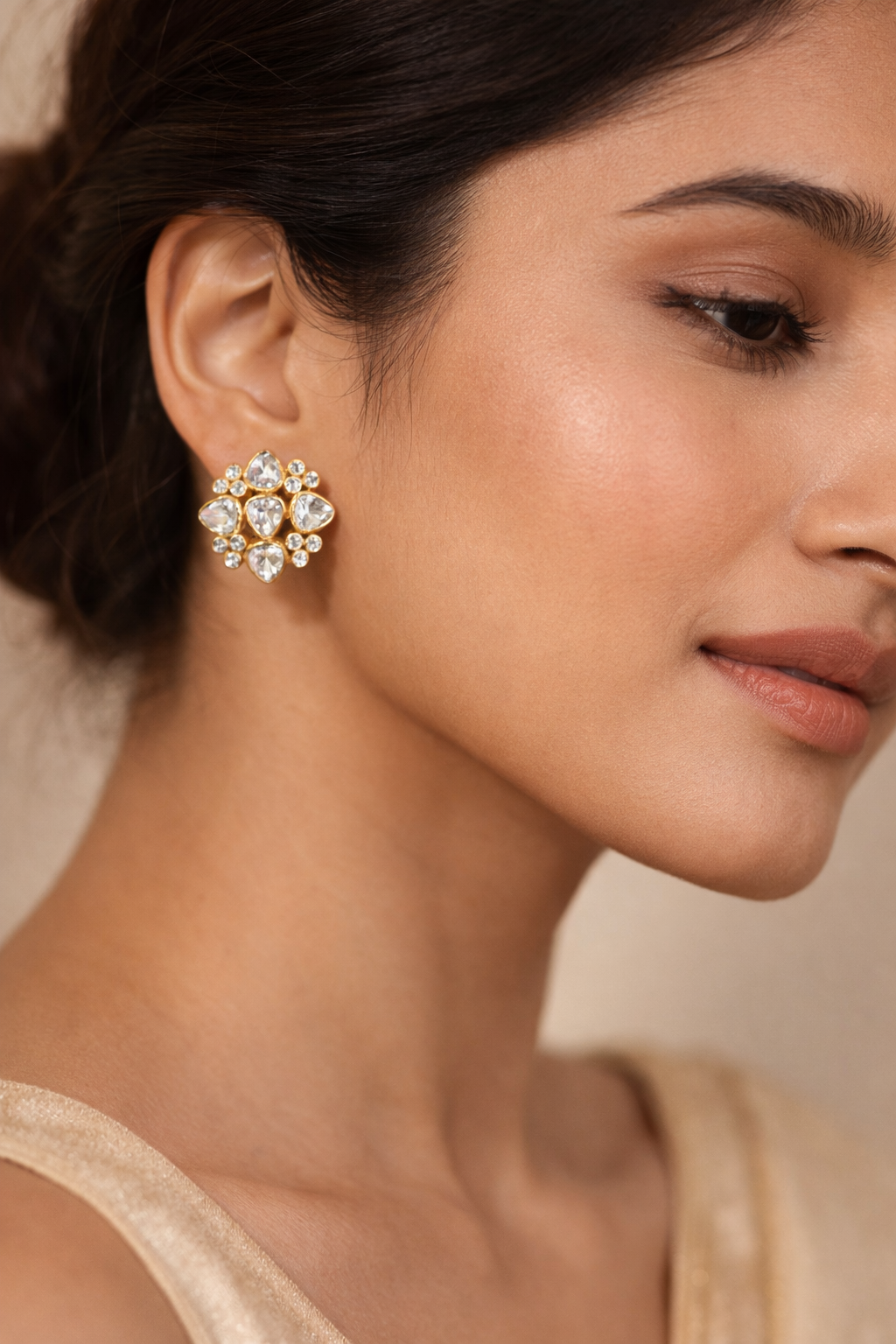 Elegant Kundan Floral Stud Earrings
