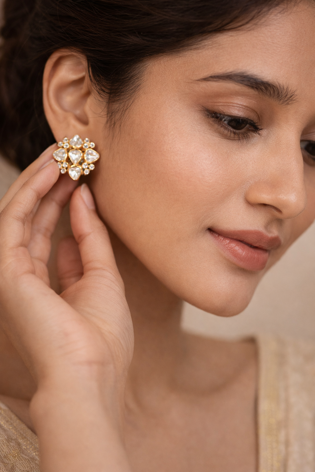 Elegant Kundan Floral Stud Earrings