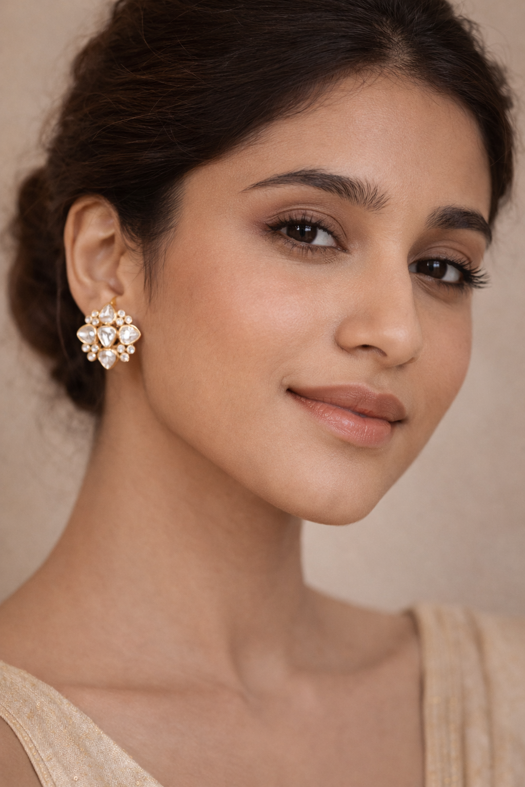 Elegant Kundan Floral Stud Earrings