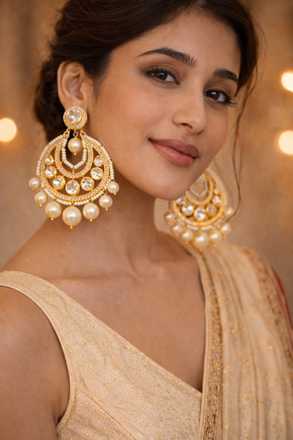 Traditional Pearl Chandbali Gold Earrings
