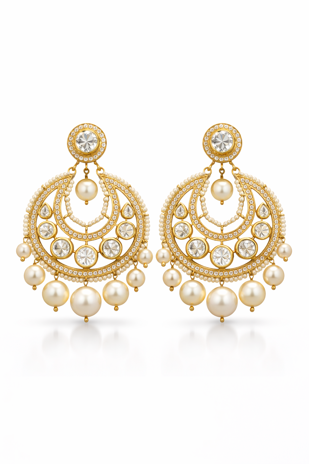 Traditional Pearl Chandbali Gold Earrings