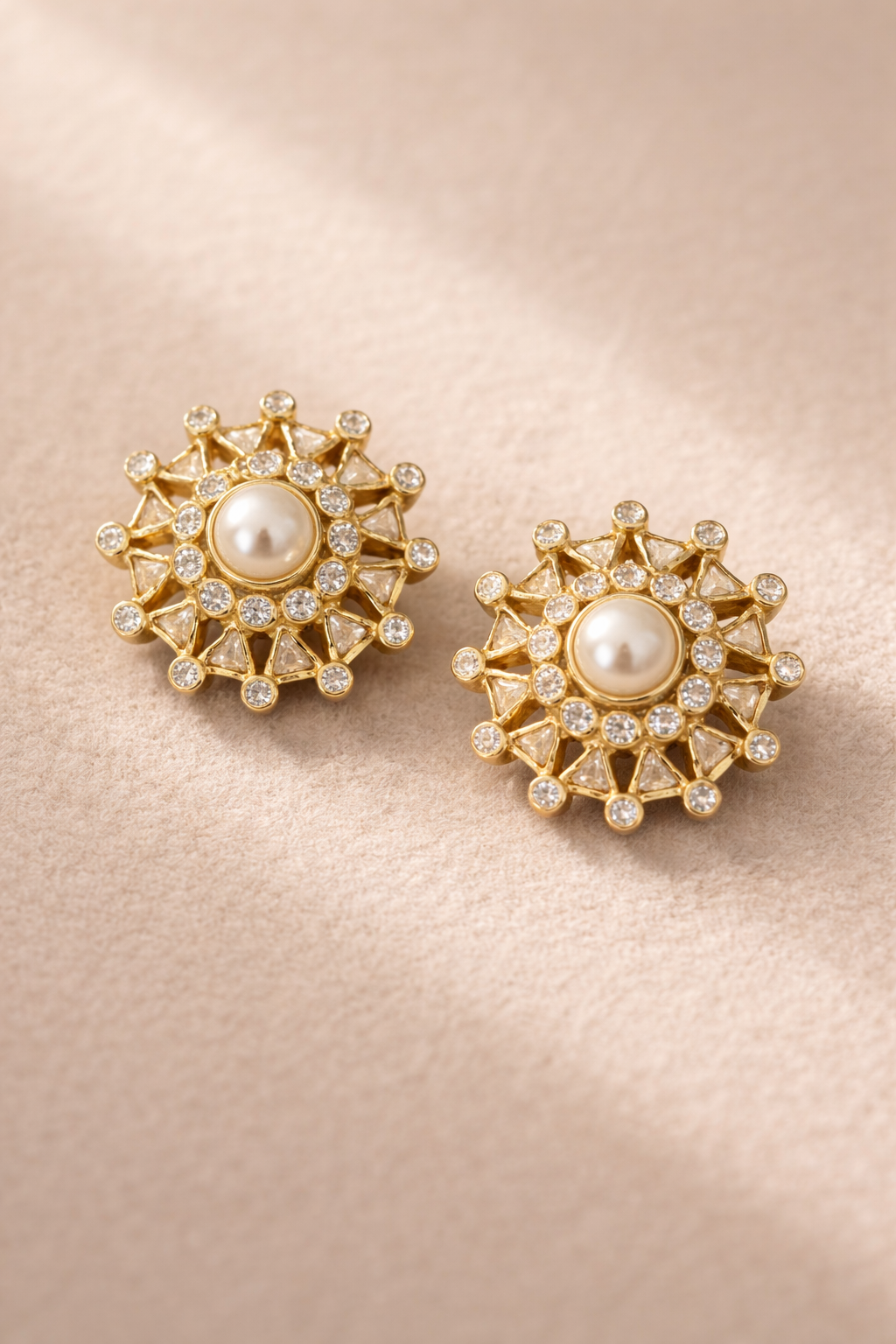 Classic Pearl Halo Gold Stud Earrings