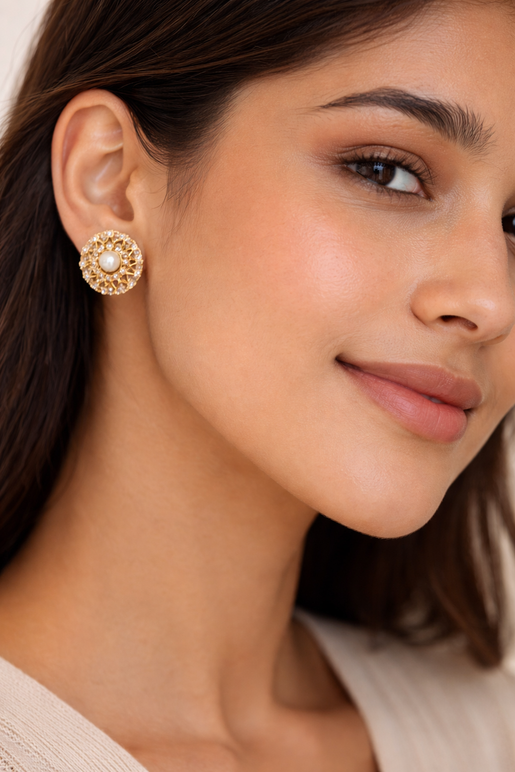 Classic Pearl Halo Gold Stud Earrings