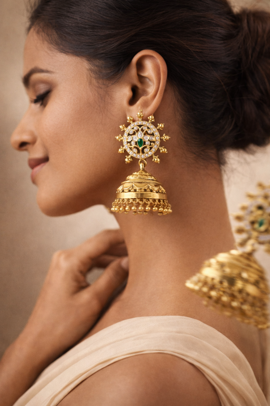 Traditional Temple Jhumka Gold Earrings