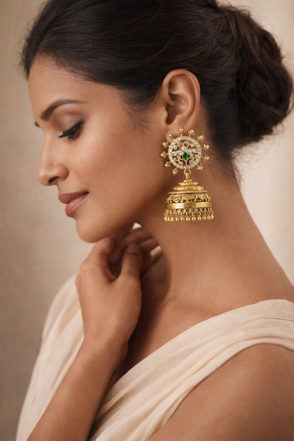 Traditional Temple Jhumka Gold Earrings