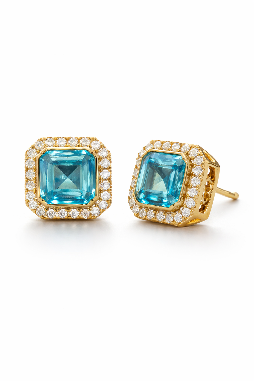 Luxury Blue Crystal Halo Stud Earrings