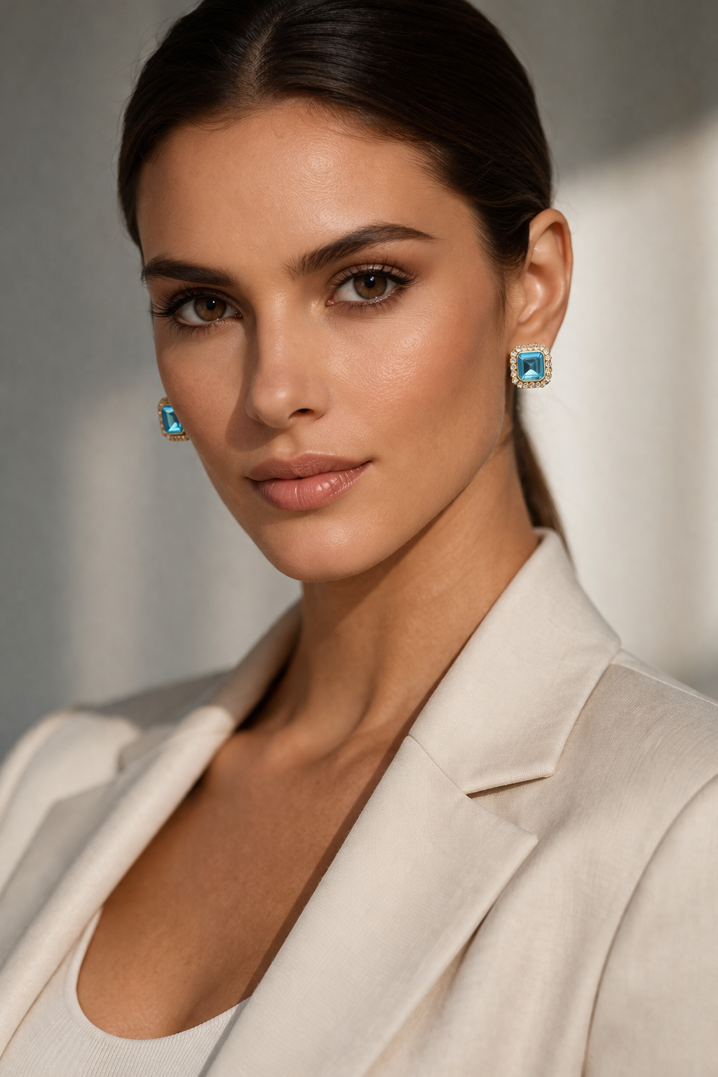 Luxury Blue Crystal Halo Stud Earrings