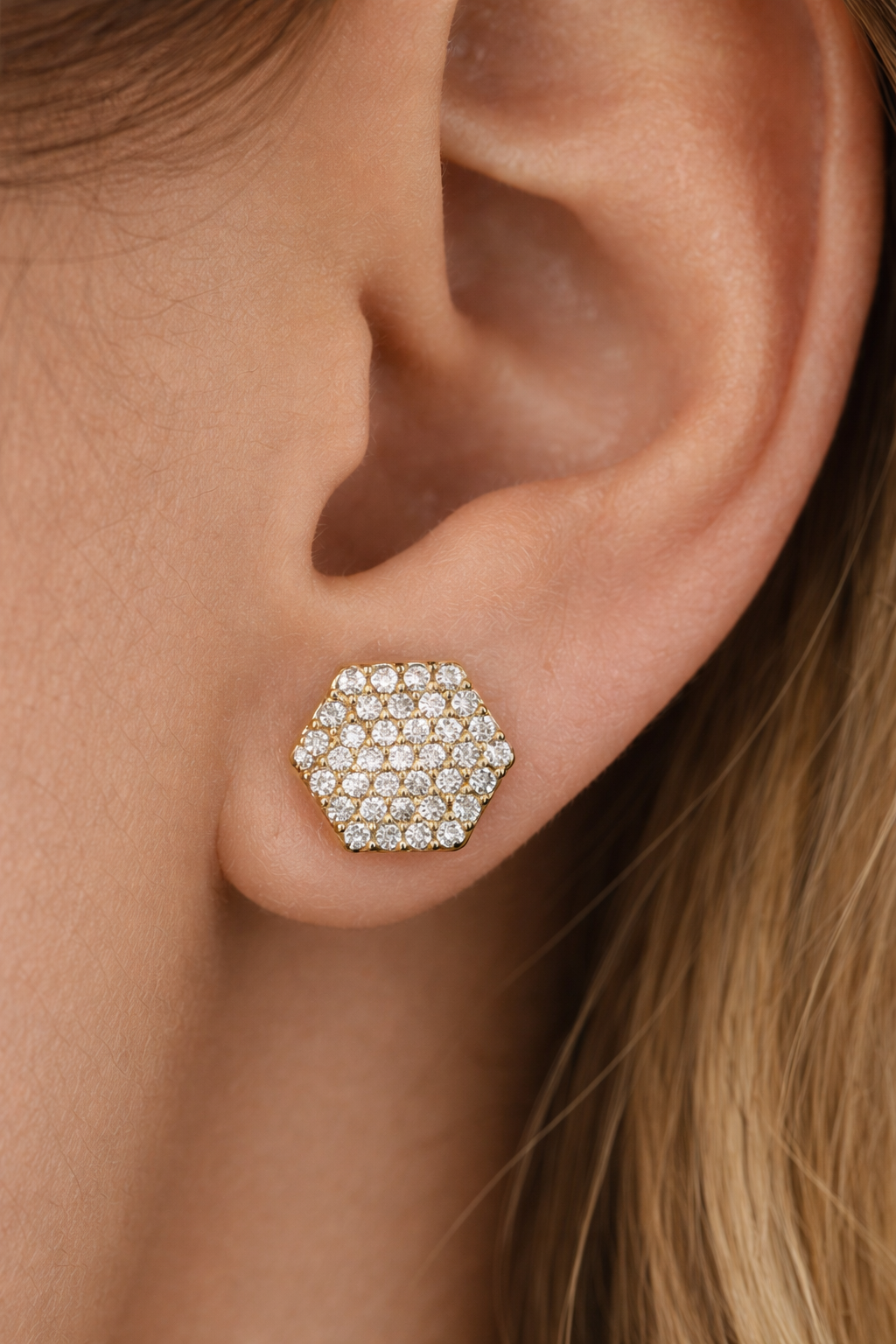 Minimal Hexagon Diamond Stud Earrings