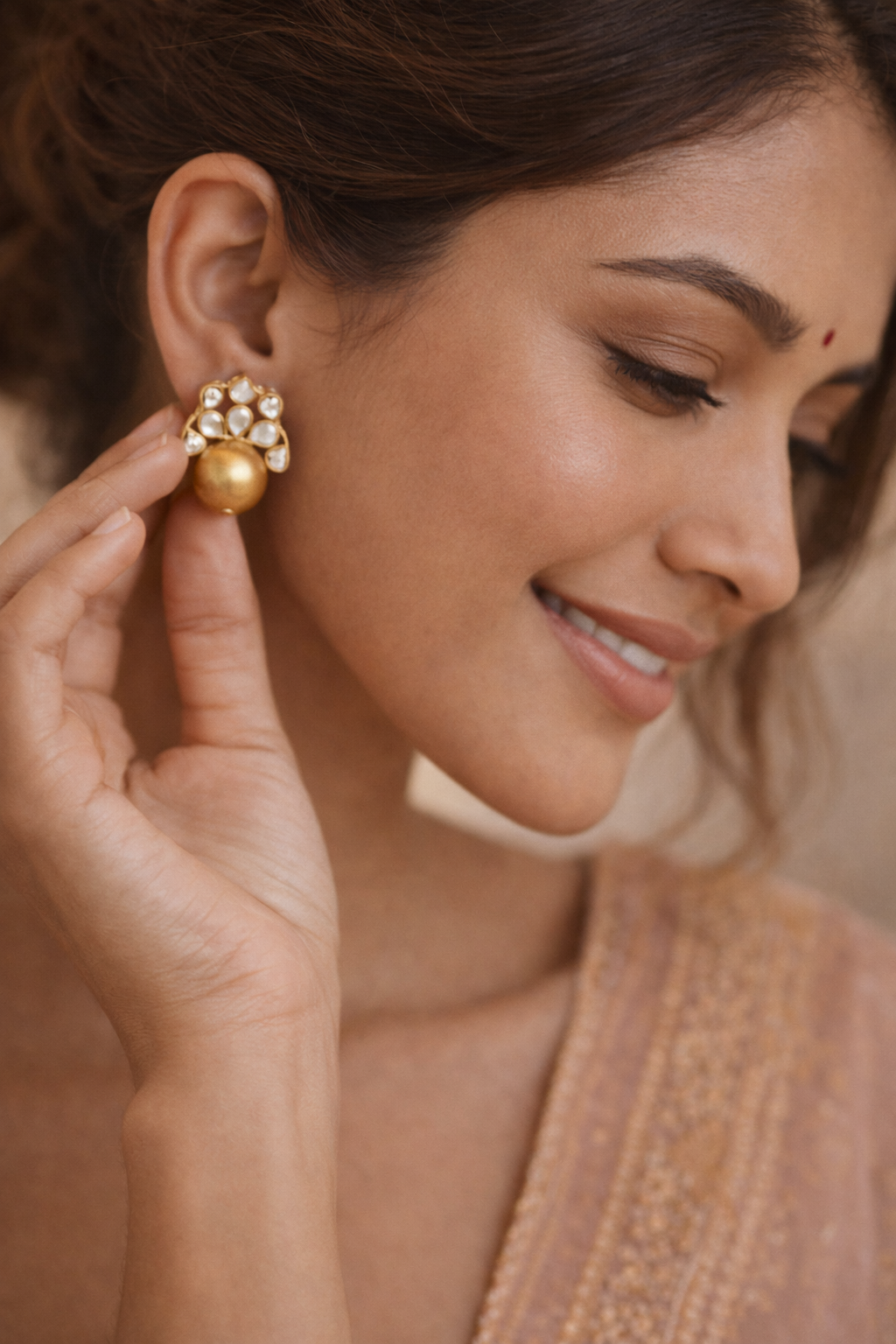 Traditional Kundan Gold Stud Earrings