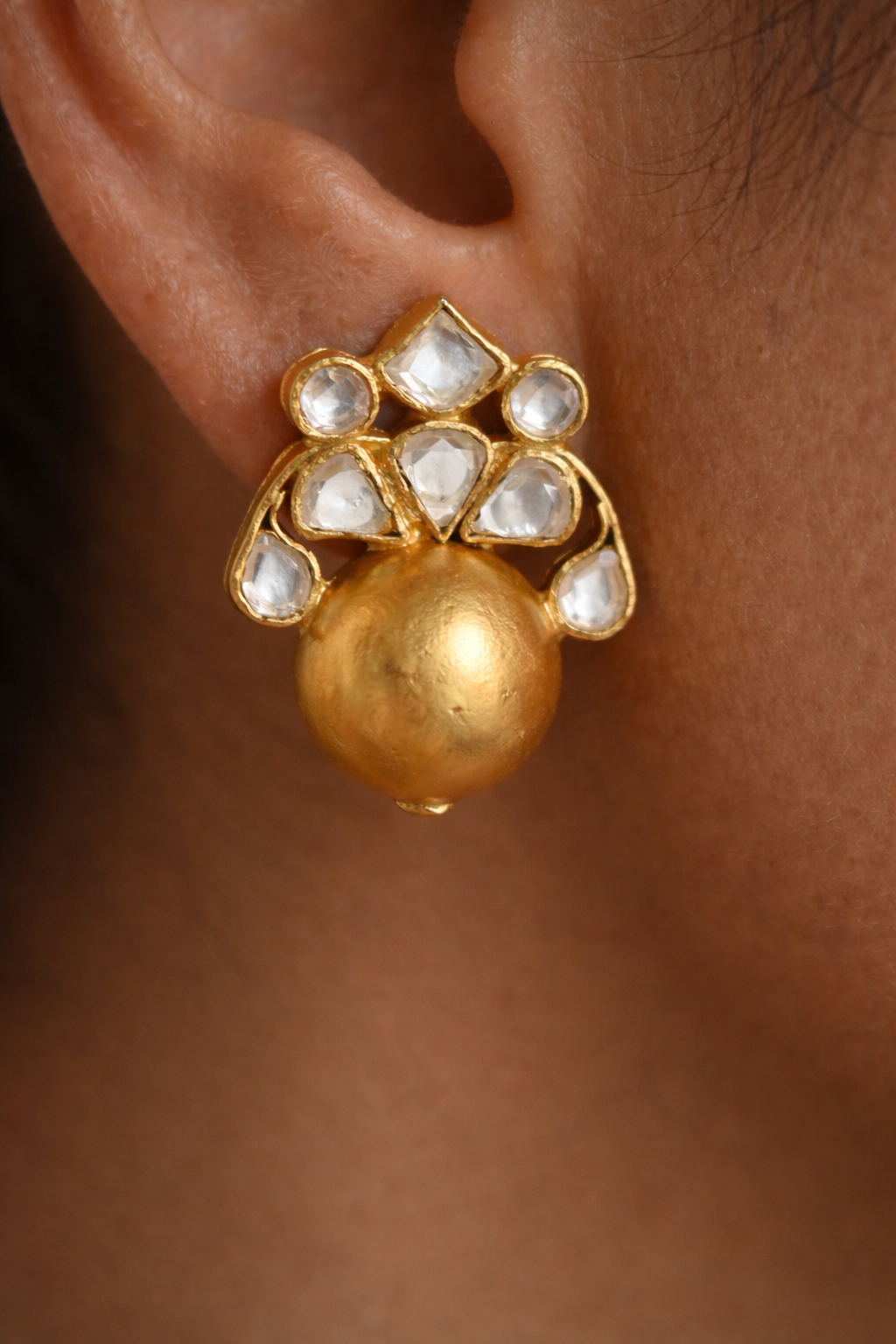 Traditional Kundan Gold Stud Earrings